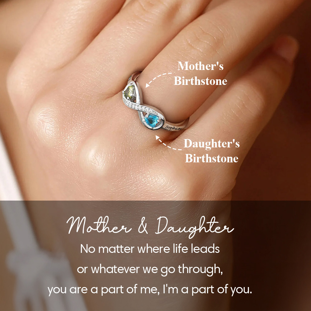 Personalized Engraved Name Birthstone Infinity Rings Daughter for Mom