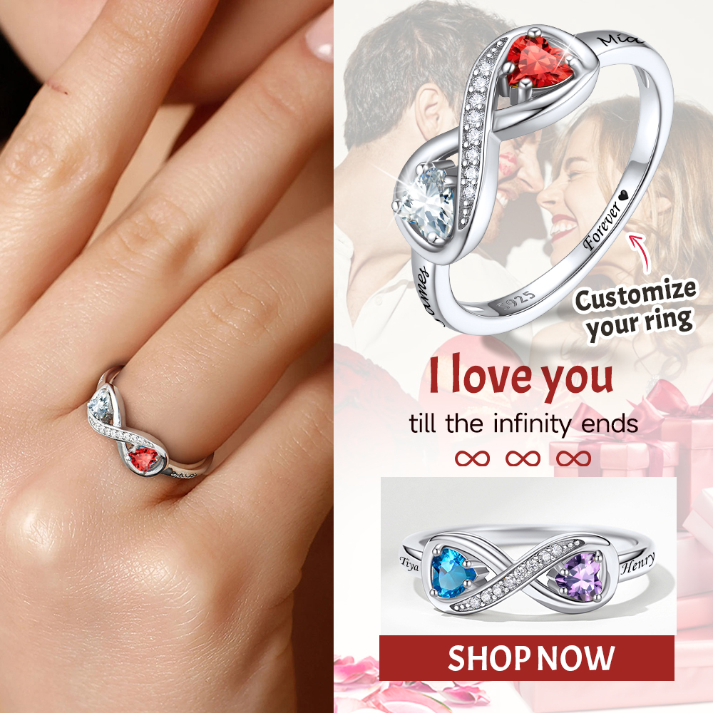 Personalized Name Birthstone Infinity Rings for Mom
