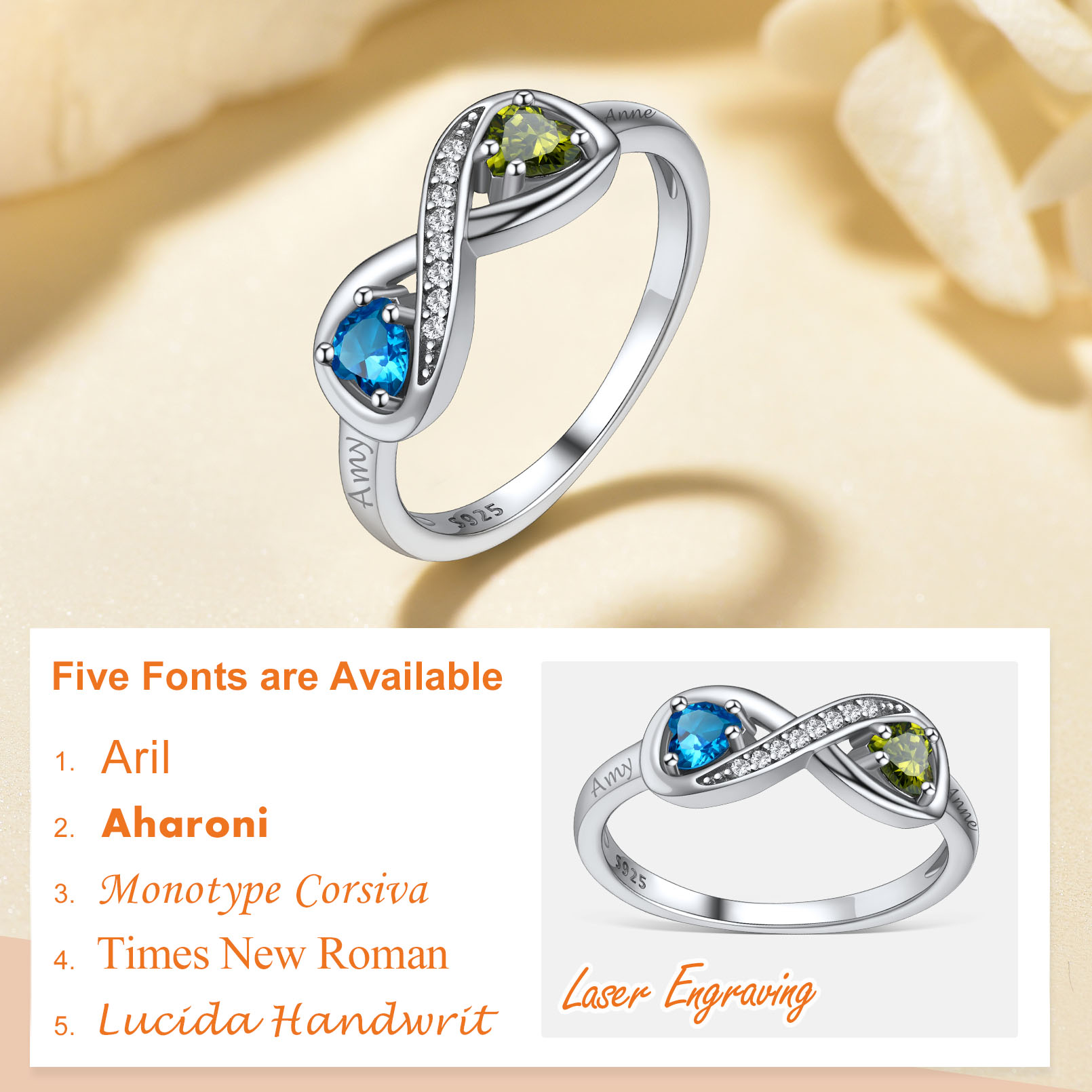 Personalized Birthstone Infinity Cubic Zirconia Rings 5 font