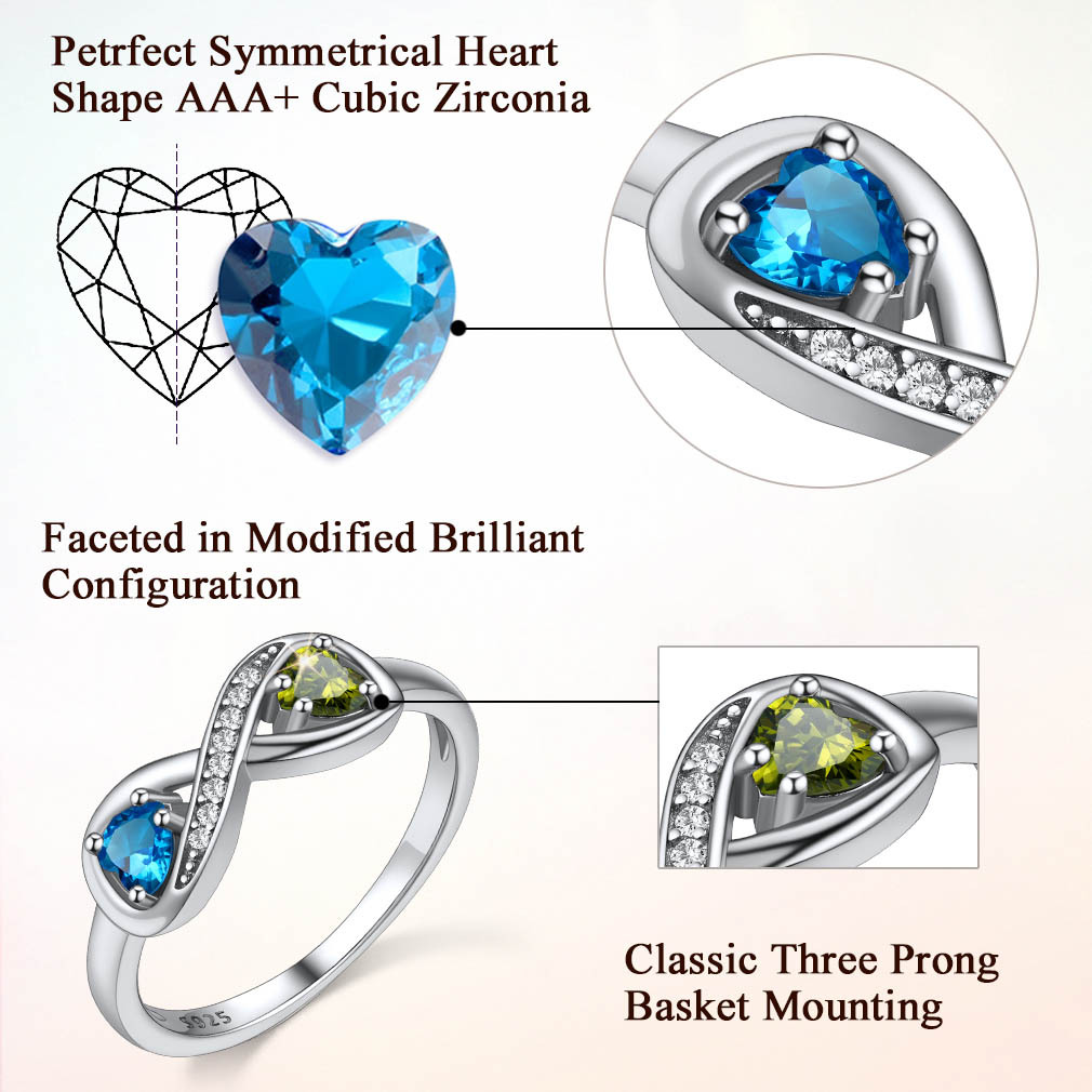 Personalized Engraved Name Birthstone Infinity Rings With CZ