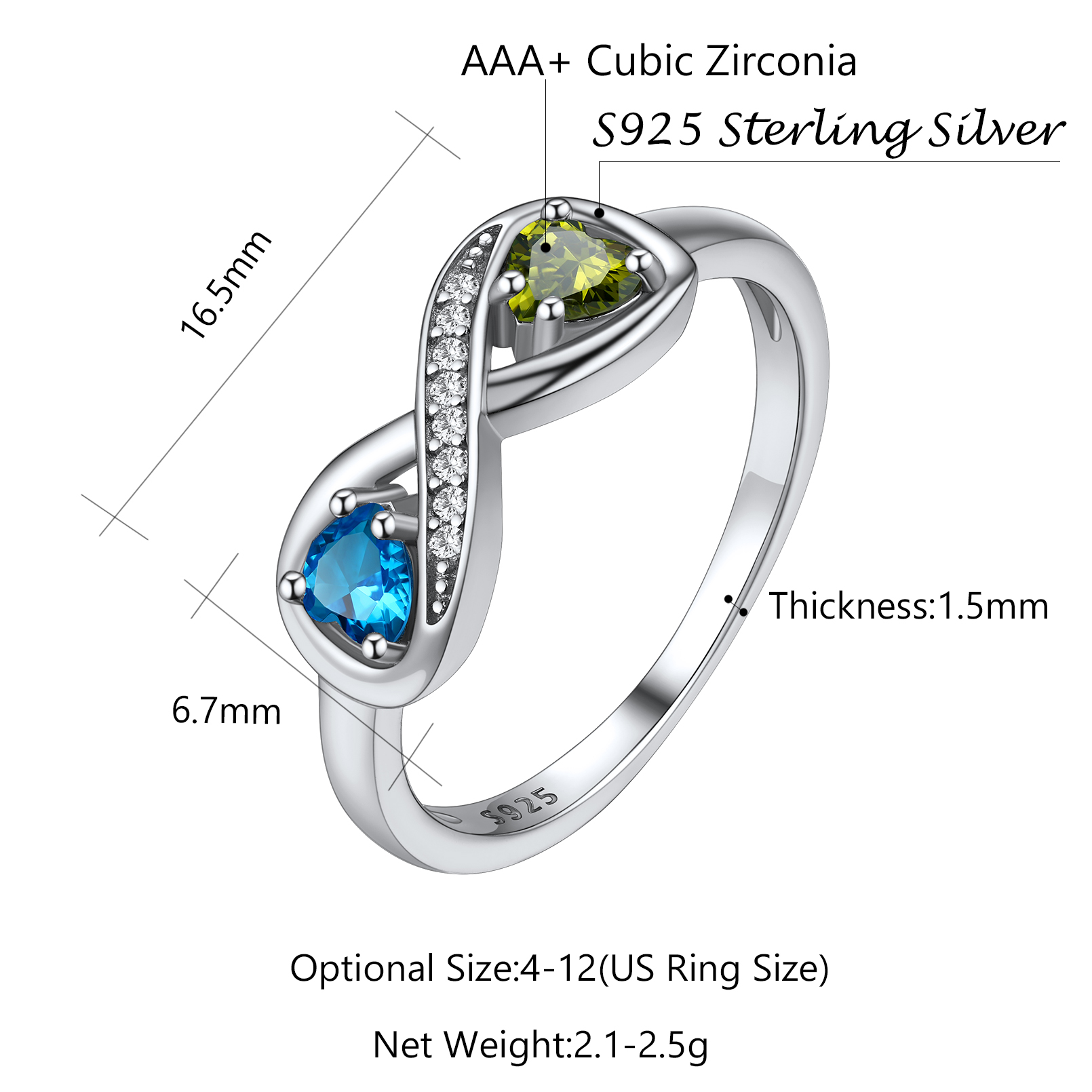 Personalized Birthstone Infinity Cubic Zirconia Rings detail