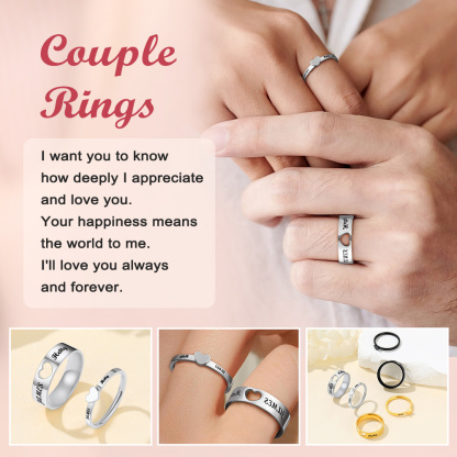 Custom Engraved Name Matching Heart Promise Rings for Couple