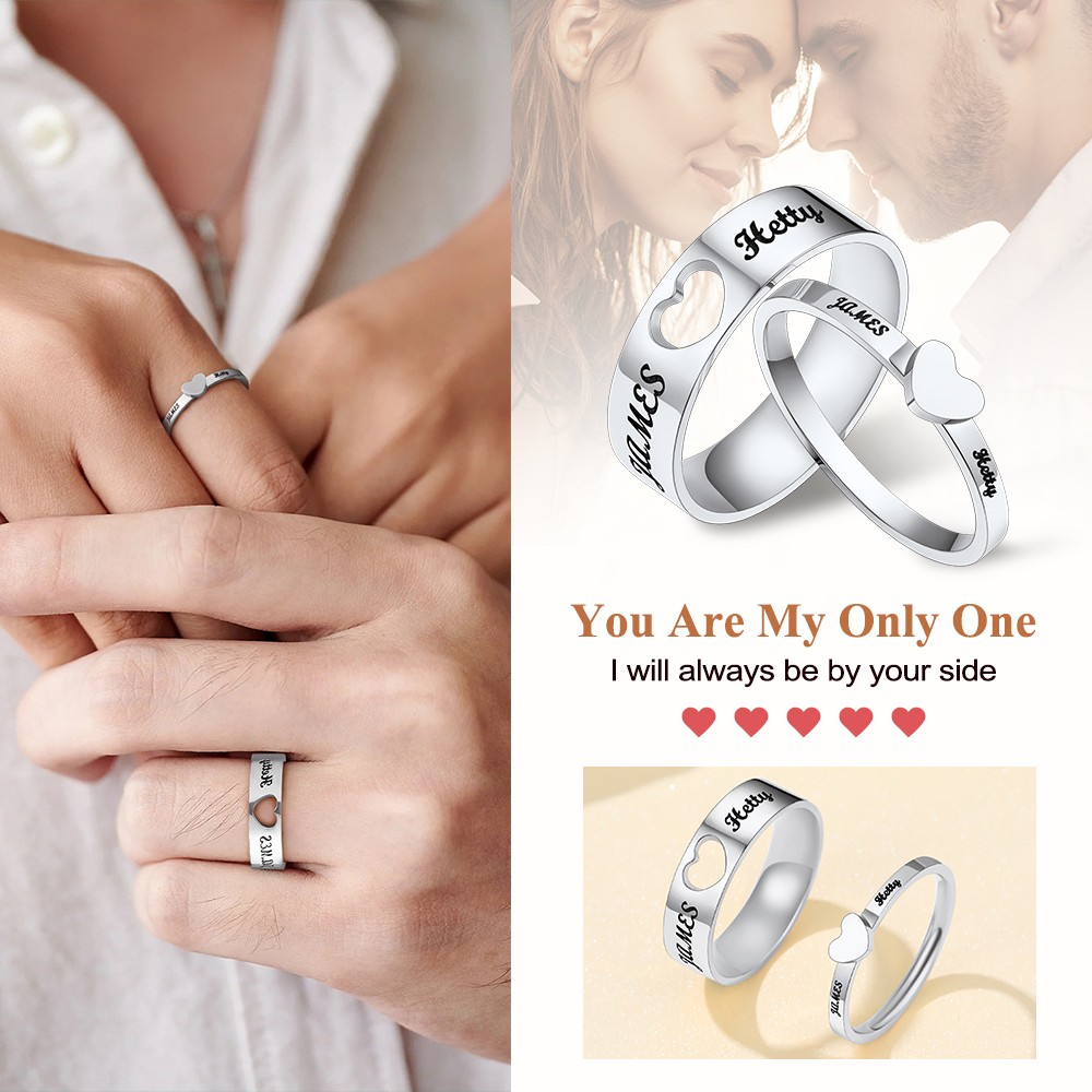  Custom Engraved Matching Heart Promise Rings for Couple