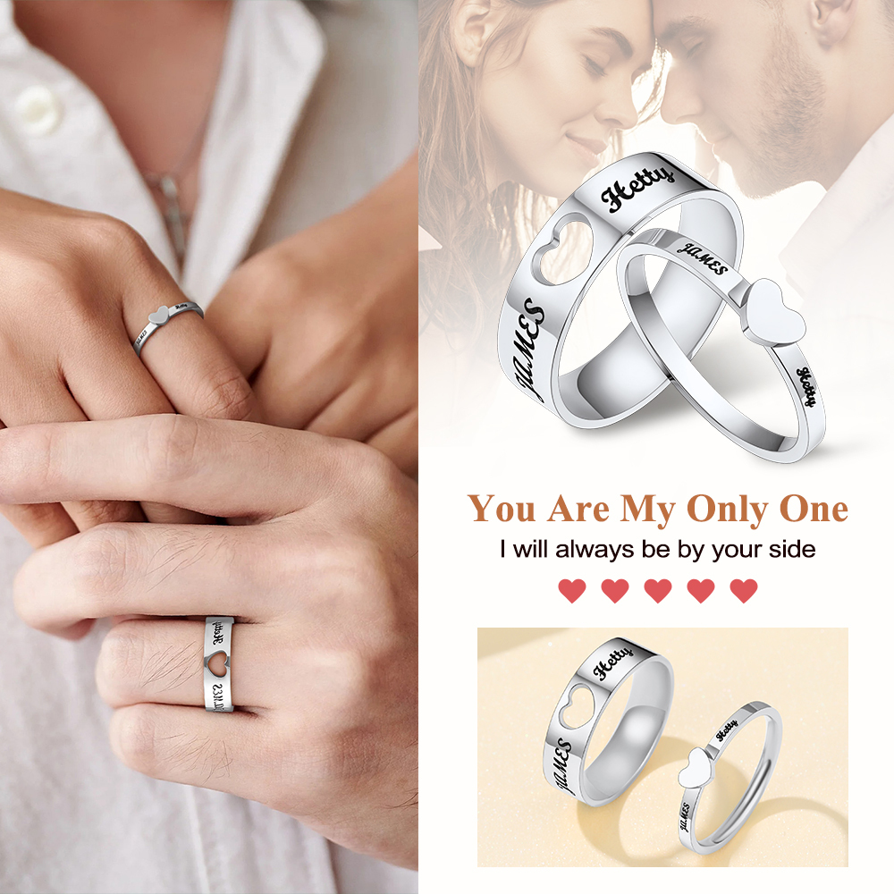  Custom Engraved Matching Heart Promise Rings for Couple