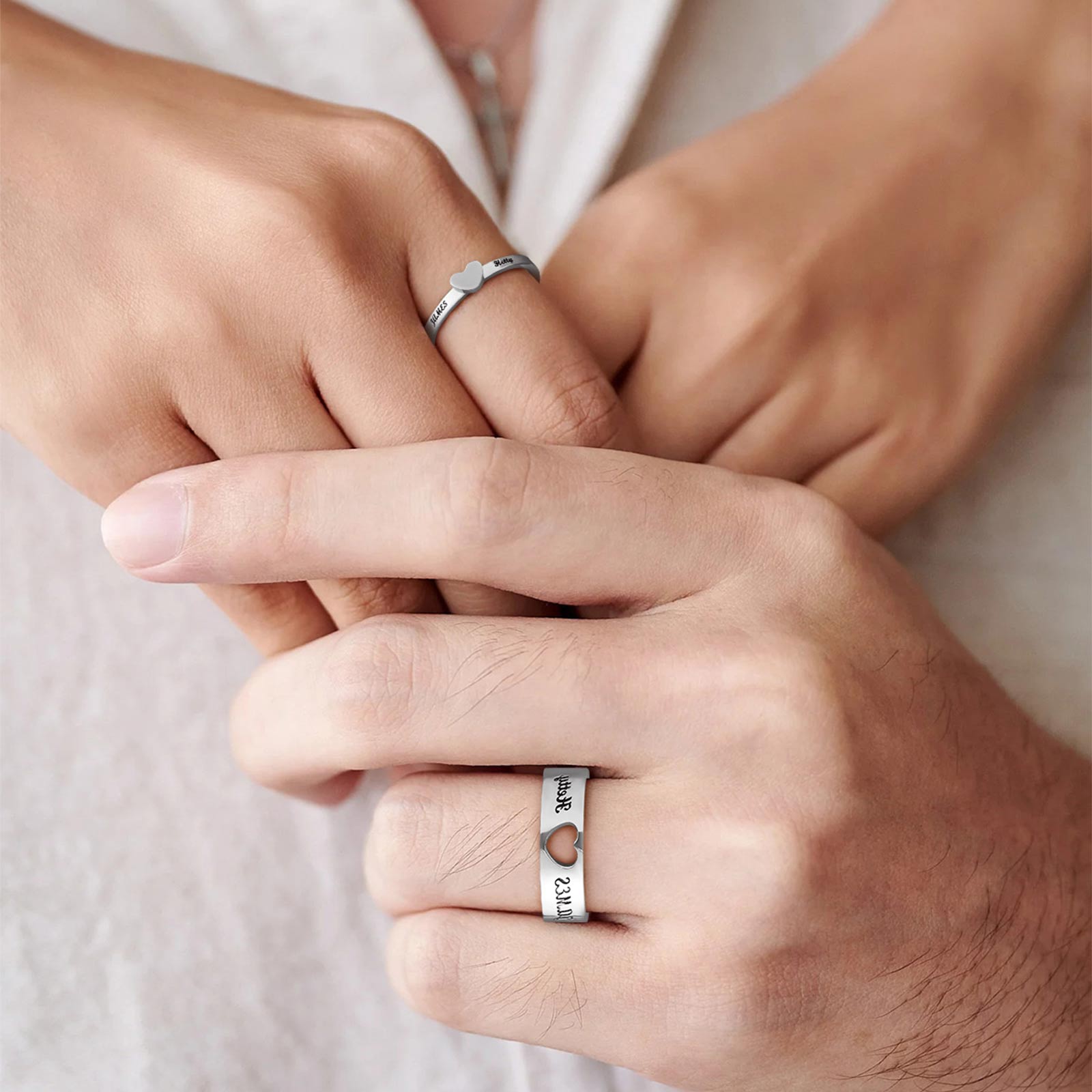  Custom Engraved Name Matching Heart Promise Rings for Couples model silver