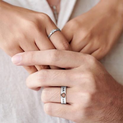  Custom Engraved Name Matching Heart Promise Rings for Couples model silver