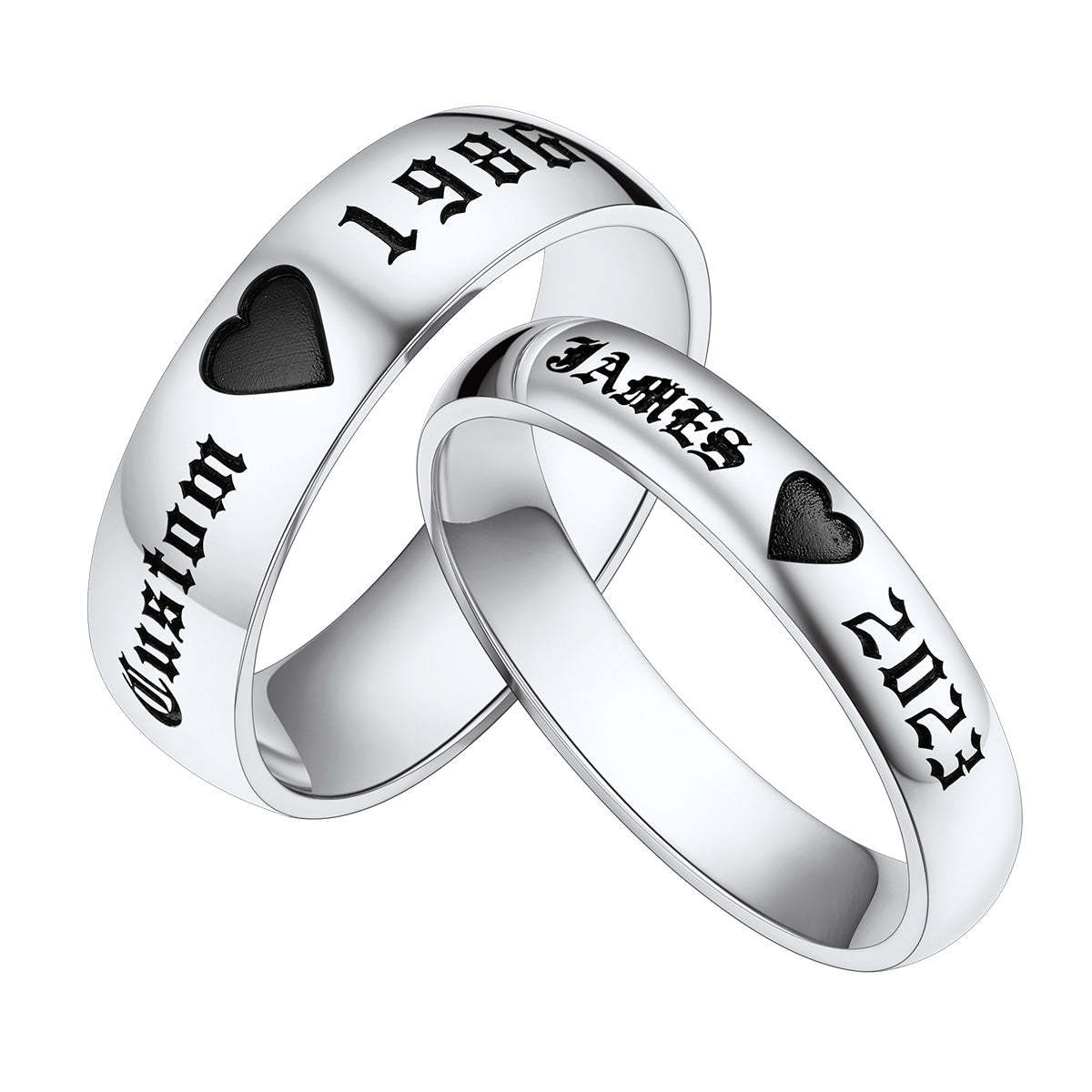 Custom Name His and Hers Promise Rings for Couples