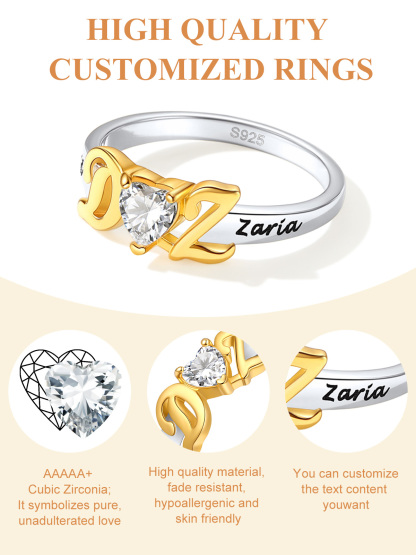 Personalized Initial Birthstone Heart Ring Gift for Women