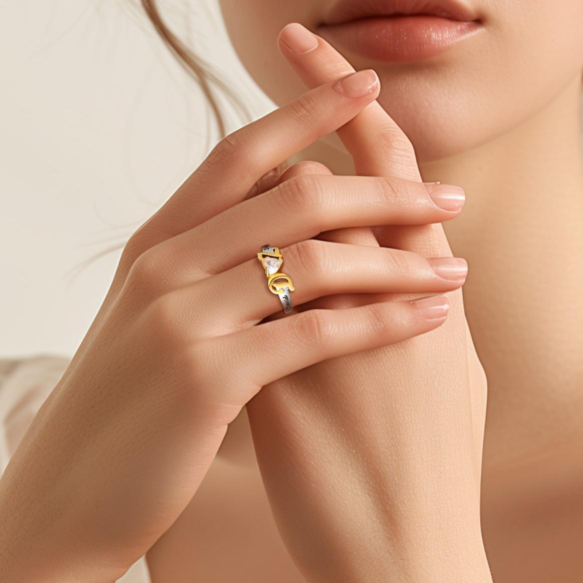 Personalized Initial Birthstone Heart Ring for Women