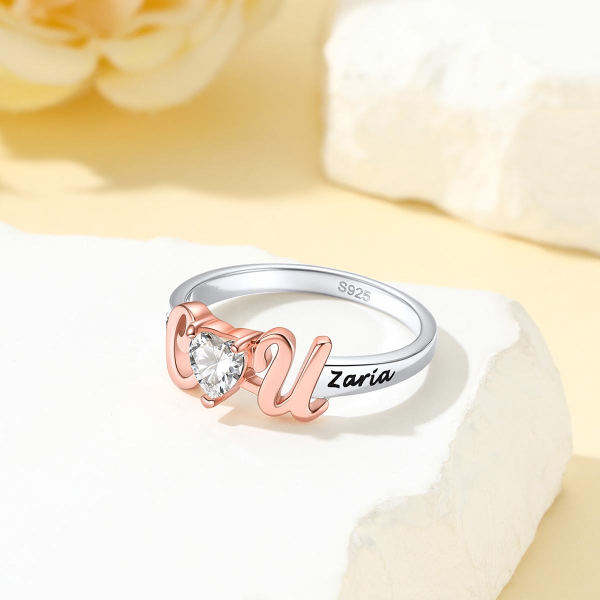 Personalized Initial Birthstone Heart Ring Rose Gold