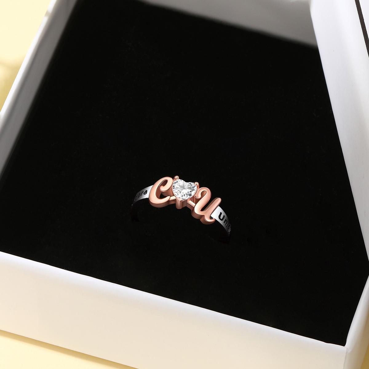 Personalized Initial Birthstone Heart Ring Gift Box