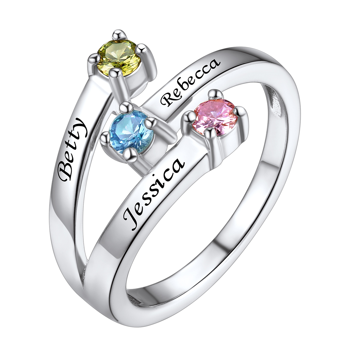 Custom 2-5 Birthstones Adjustable Promise Ring for Women