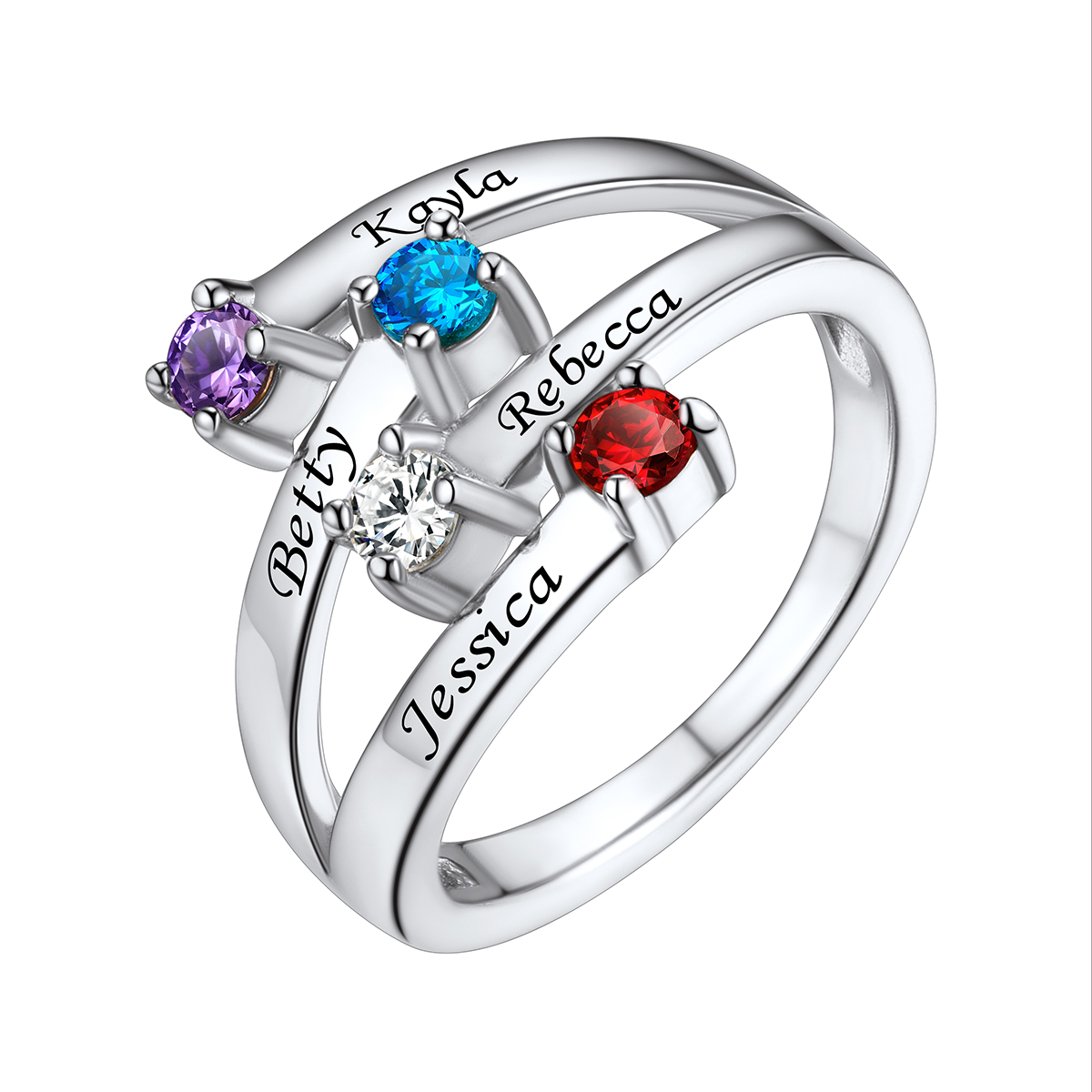 Custom 2-5 Birthstones Adjustable Promise Ring for Women