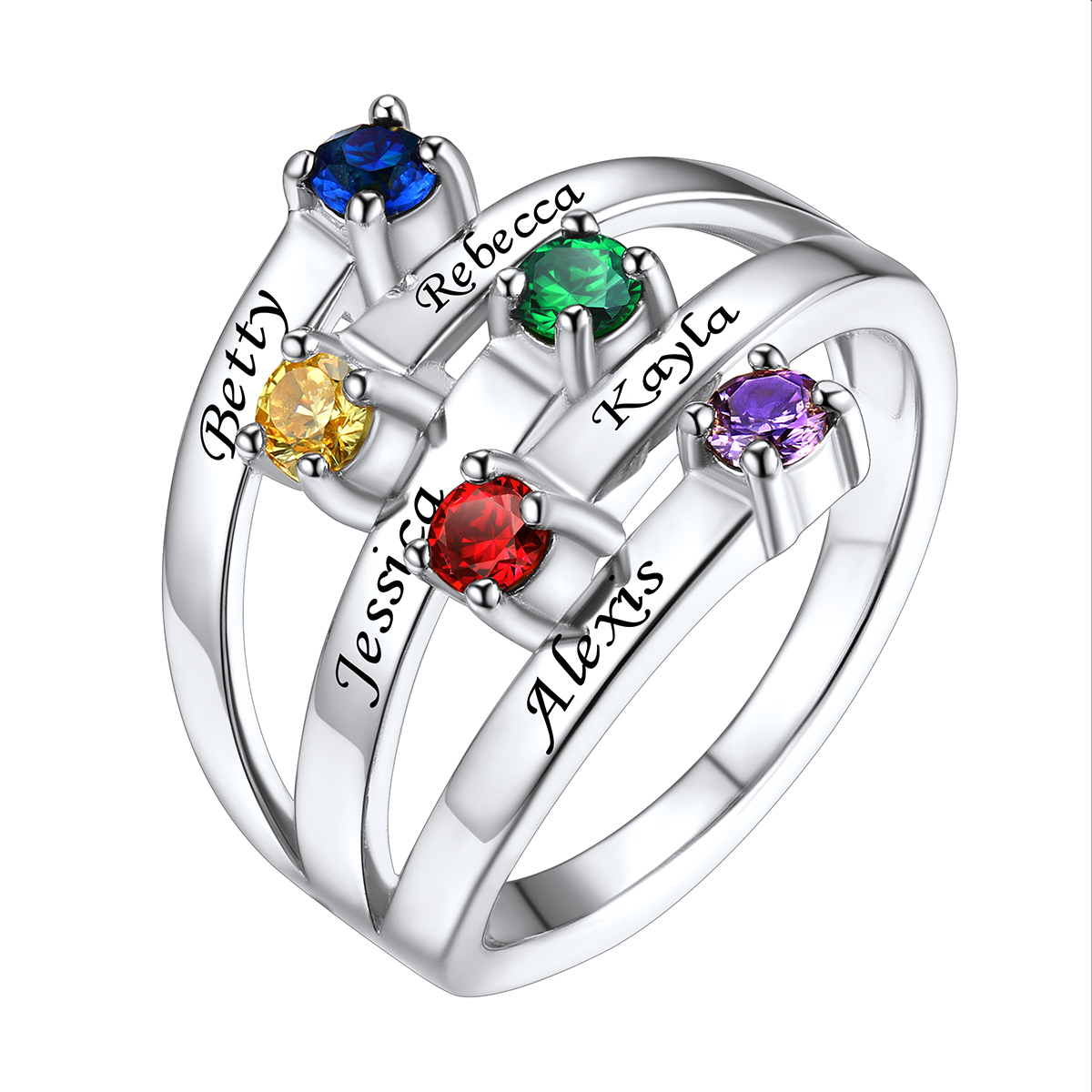 Custom 2-5 Birthstones Adjustable Promise Ring for Women