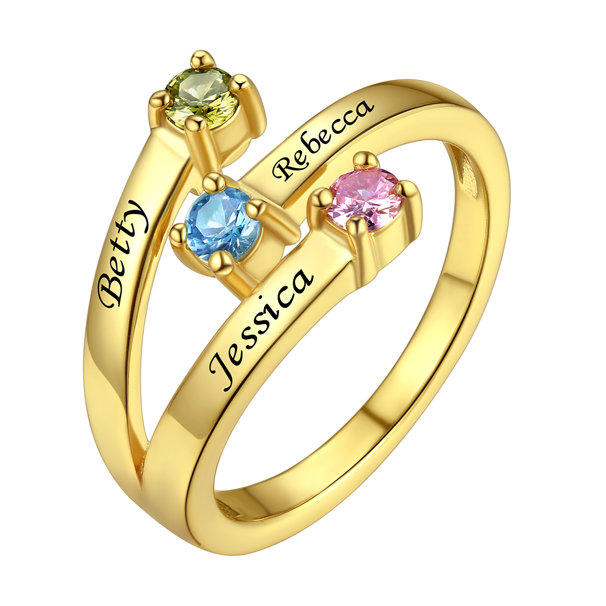 Custom 2-5 Birthstones Adjustable Promise Ring for Women
