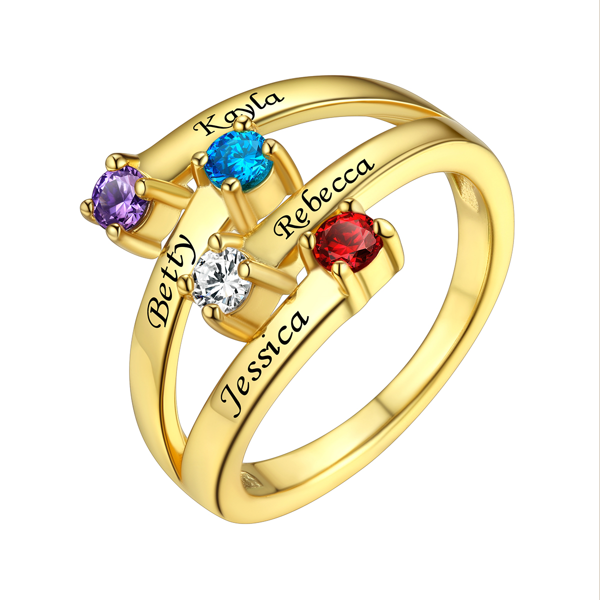 Custom 2-5 Birthstones Adjustable Promise Ring for Women