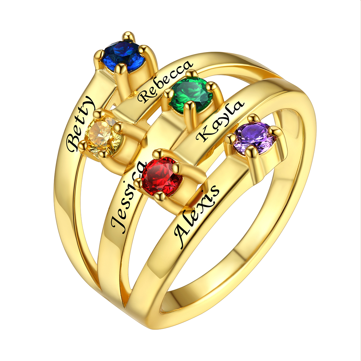 Custom 2-5 Birthstones Adjustable Promise Ring for Women