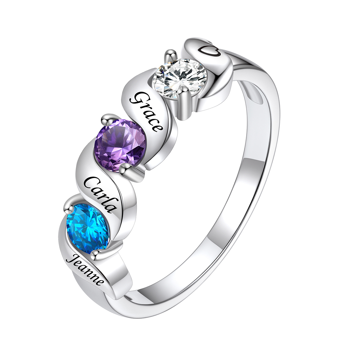 Personalized Birthstone Ring with Engraved Names for Mom