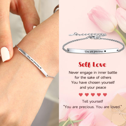 Custom Name Engraved Silver Bar Bracelet for Women gift
