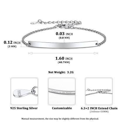 Custom Name Engraved Silver Bar Bracelet for Women detail