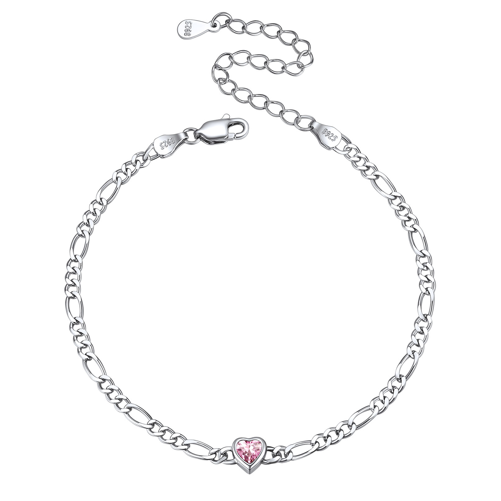 Sterling Silver Birthstone Heart Bracelets for Women Oct