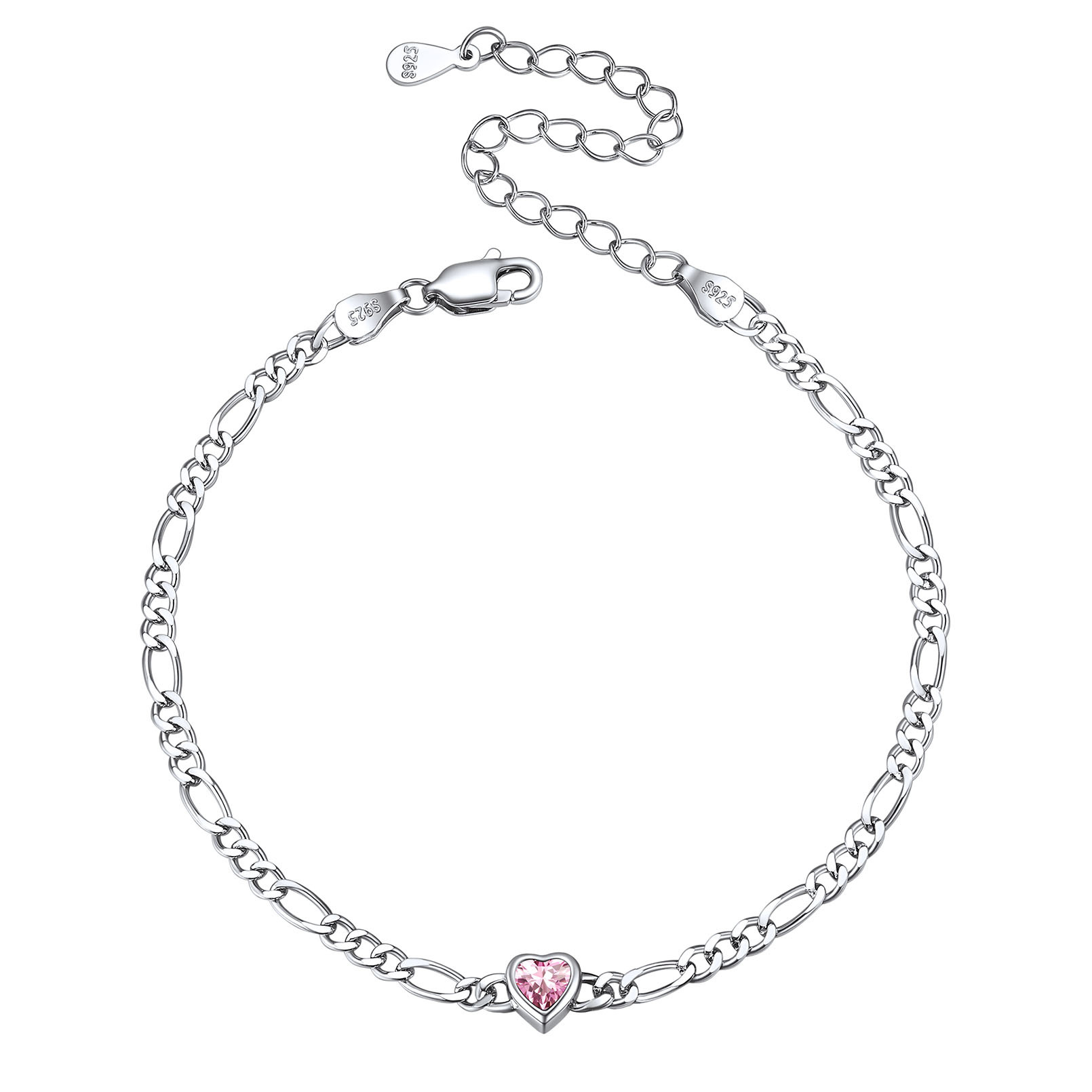 Sterling Silver Birthstone Heart Bracelets for Women Oct