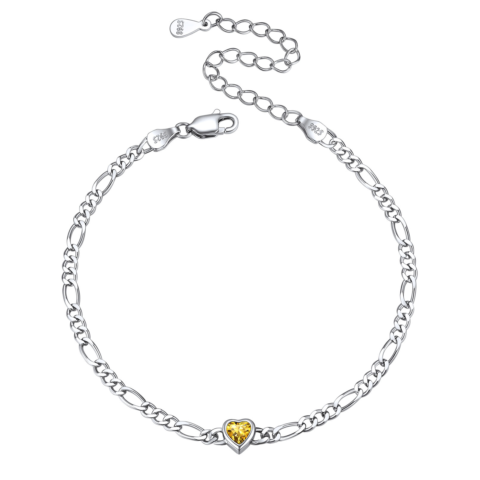 Sterling Silver Birthstone Heart Bracelets for Women Nov