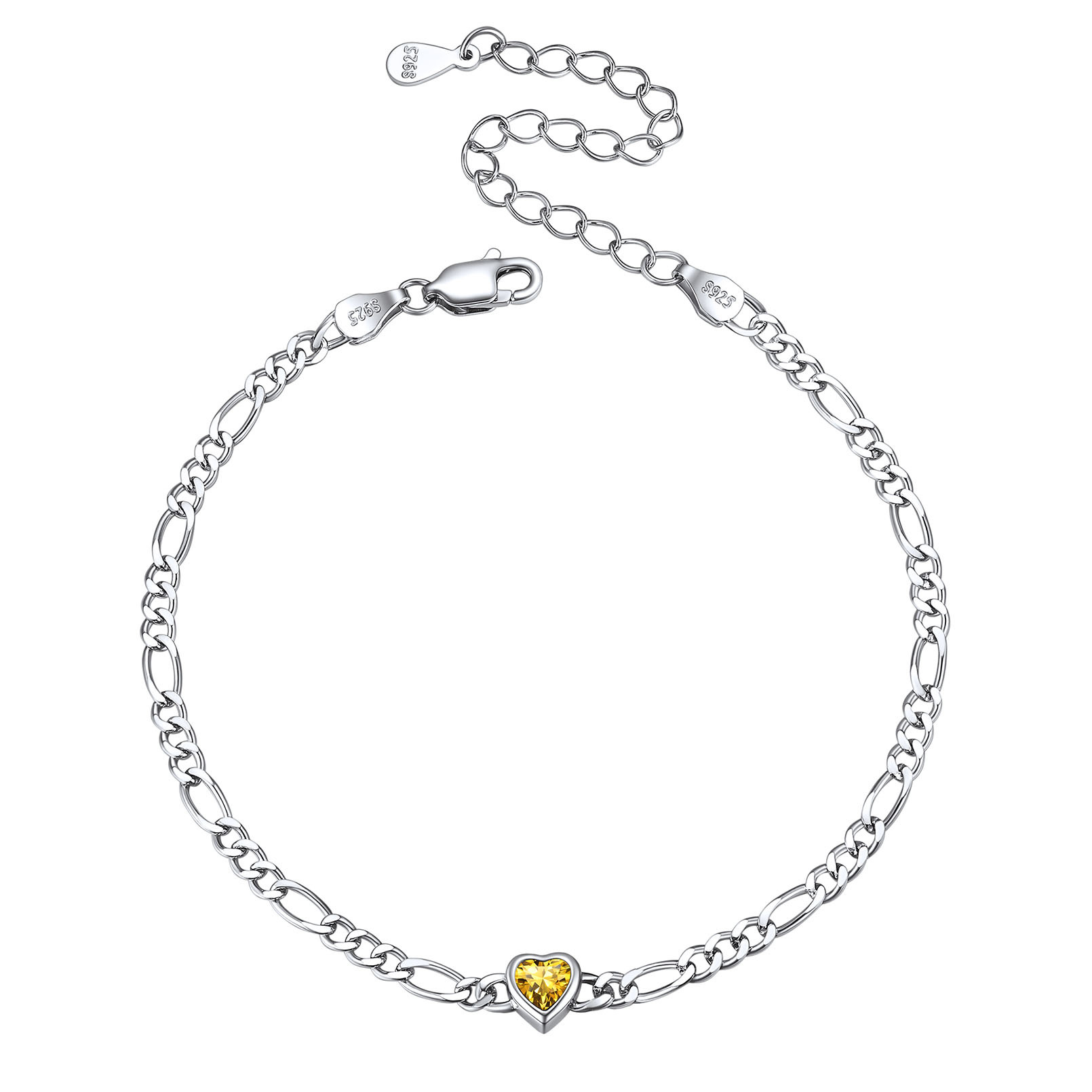 Sterling Silver Birthstone Heart Bracelets for Women Nov