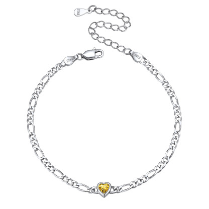 Sterling Silver Birthstone Heart Bracelets for Women Nov
