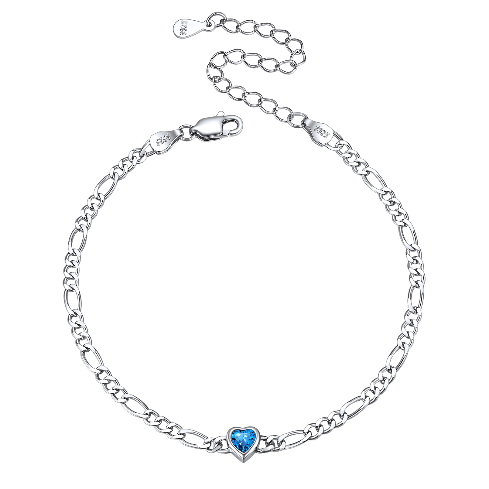 Sterling Silver Birthstone Heart Bracelets for Women Dec