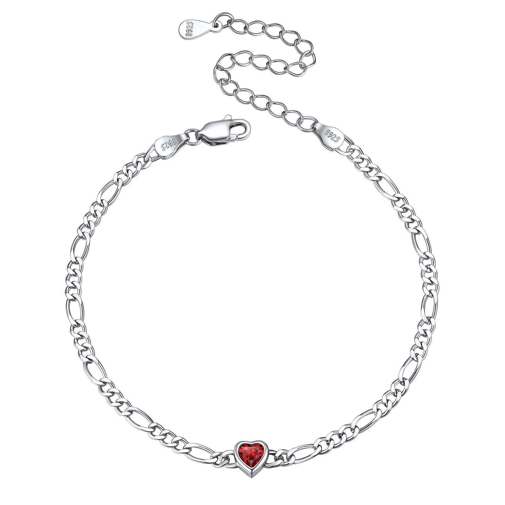 Sterling Silver Birthstone Heart Bracelets for Women Jan