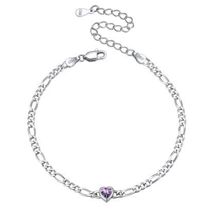 Sterling Silver Birthstone Heart Bracelets for Women Feb