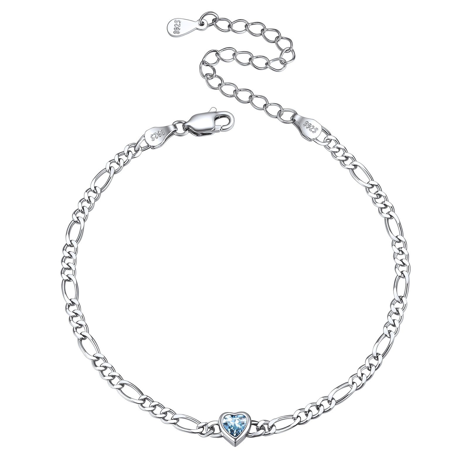 Sterling Silver Birthstone Heart Bracelets for Women Mar
