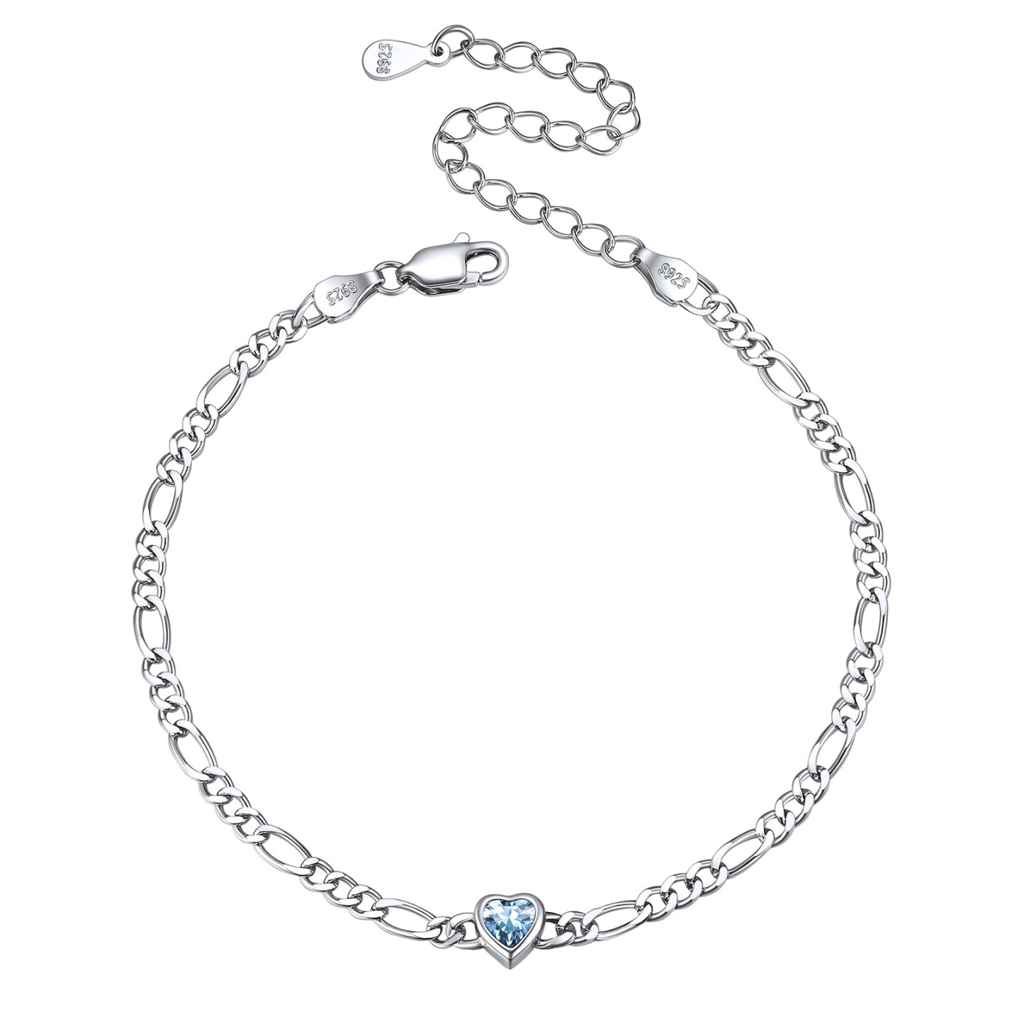 Sterling Silver Birthstone Heart Bracelets for Women Mar