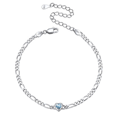 Sterling Silver Birthstone Heart Bracelets for Women Mar
