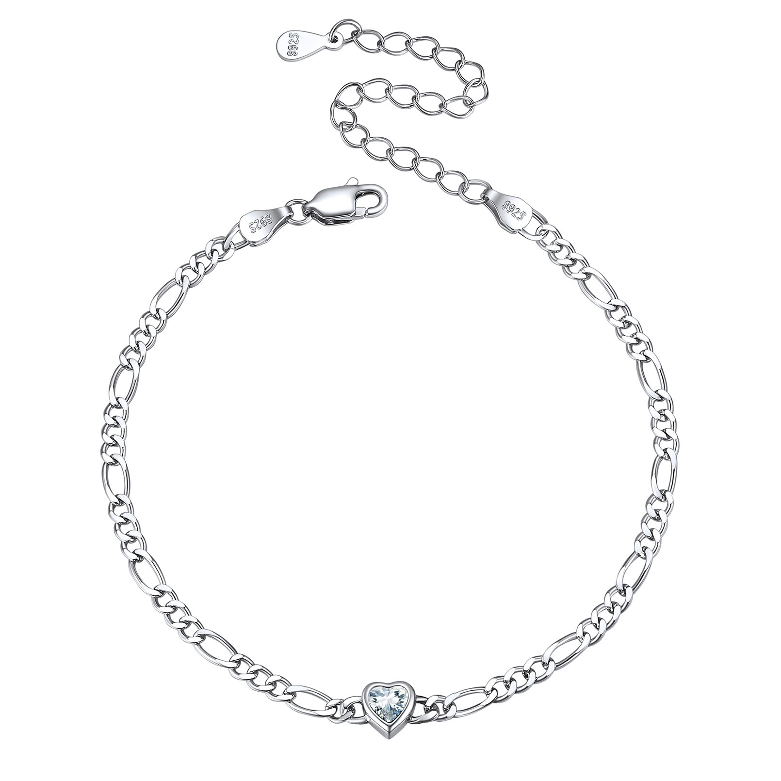 Sterling Silver Birthstone Heart Bracelets for Women Apr