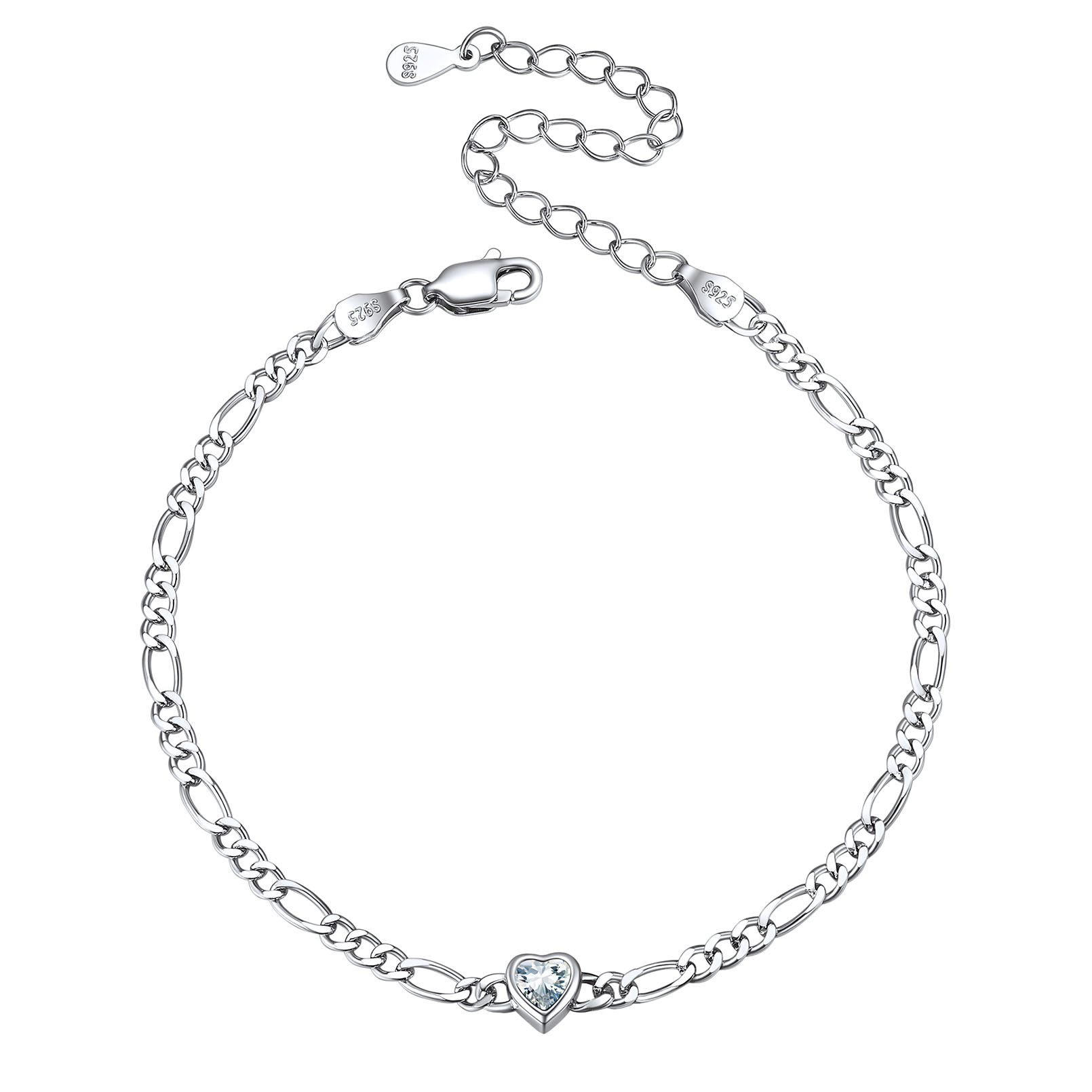 Sterling Silver Birthstone Heart Bracelets for Women Apr