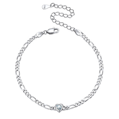 Sterling Silver Birthstone Heart Bracelets for Women Apr