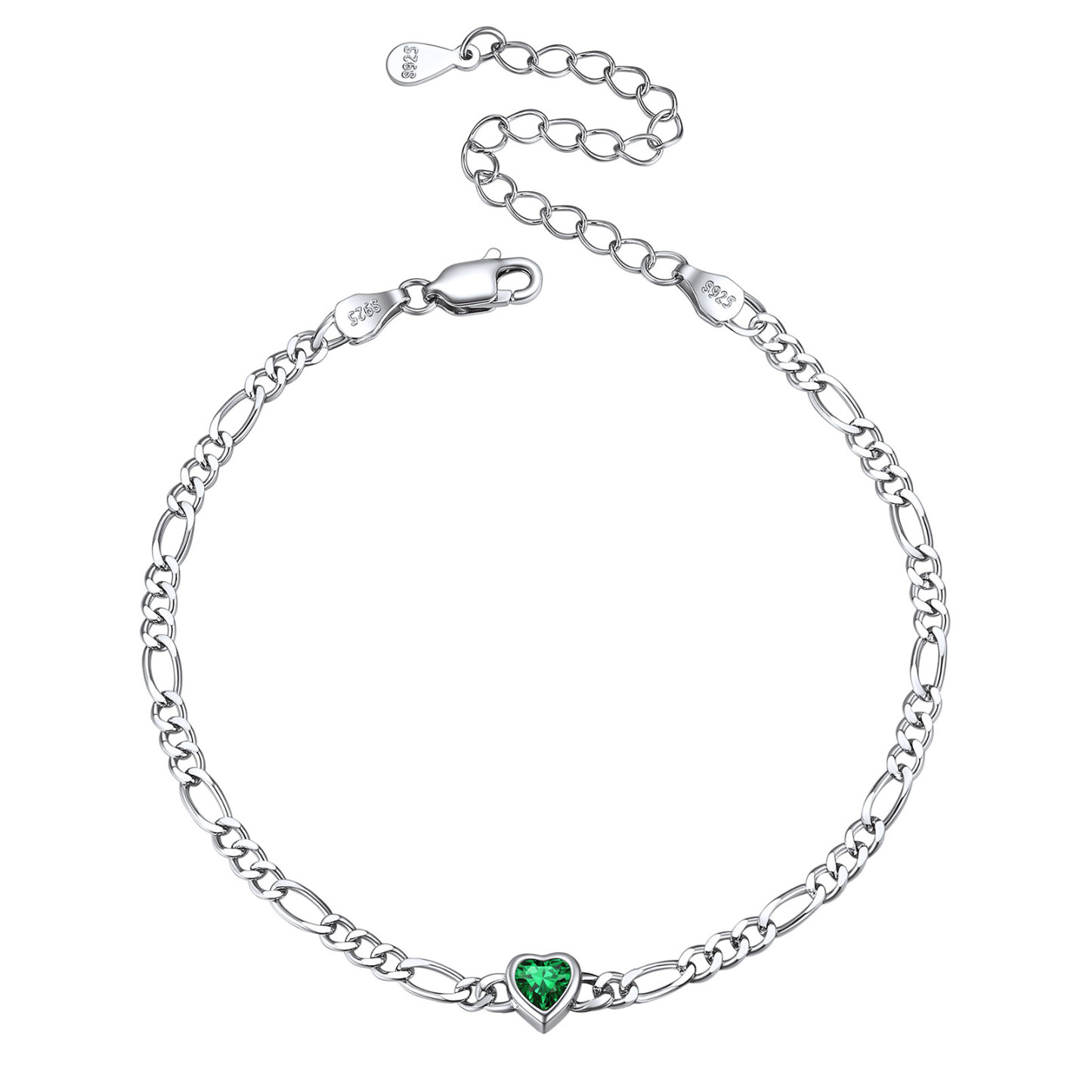 Sterling Silver Birthstone Heart Bracelets for Women May