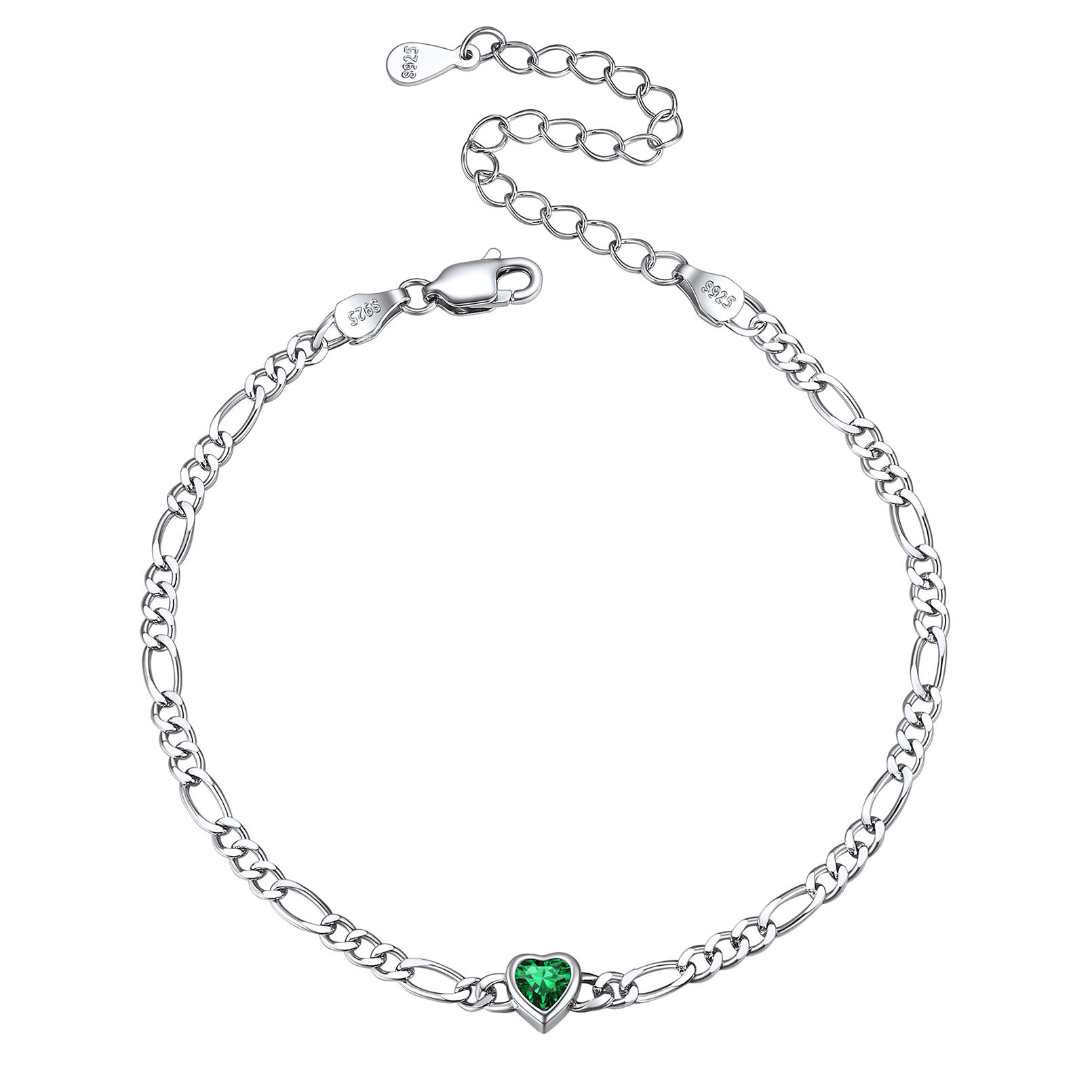 Sterling Silver Birthstone Heart Bracelets for Women May