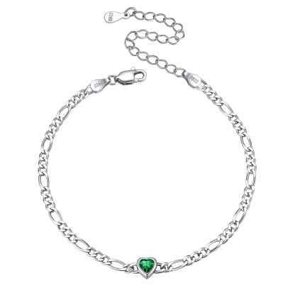 Sterling Silver Birthstone Heart Bracelets for Women May