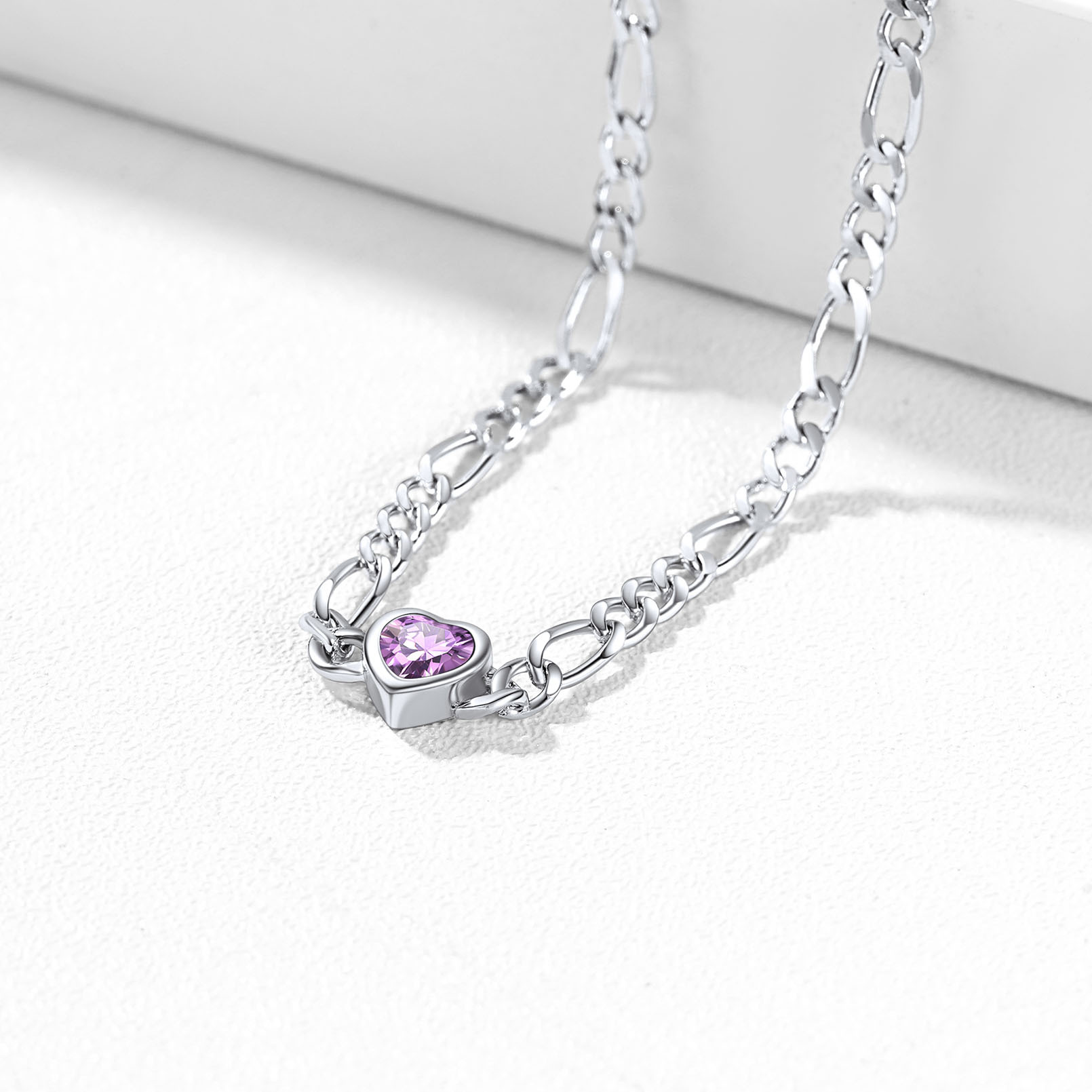 Sterling Silver Birthstone Heart Bracelets for Women scene purple