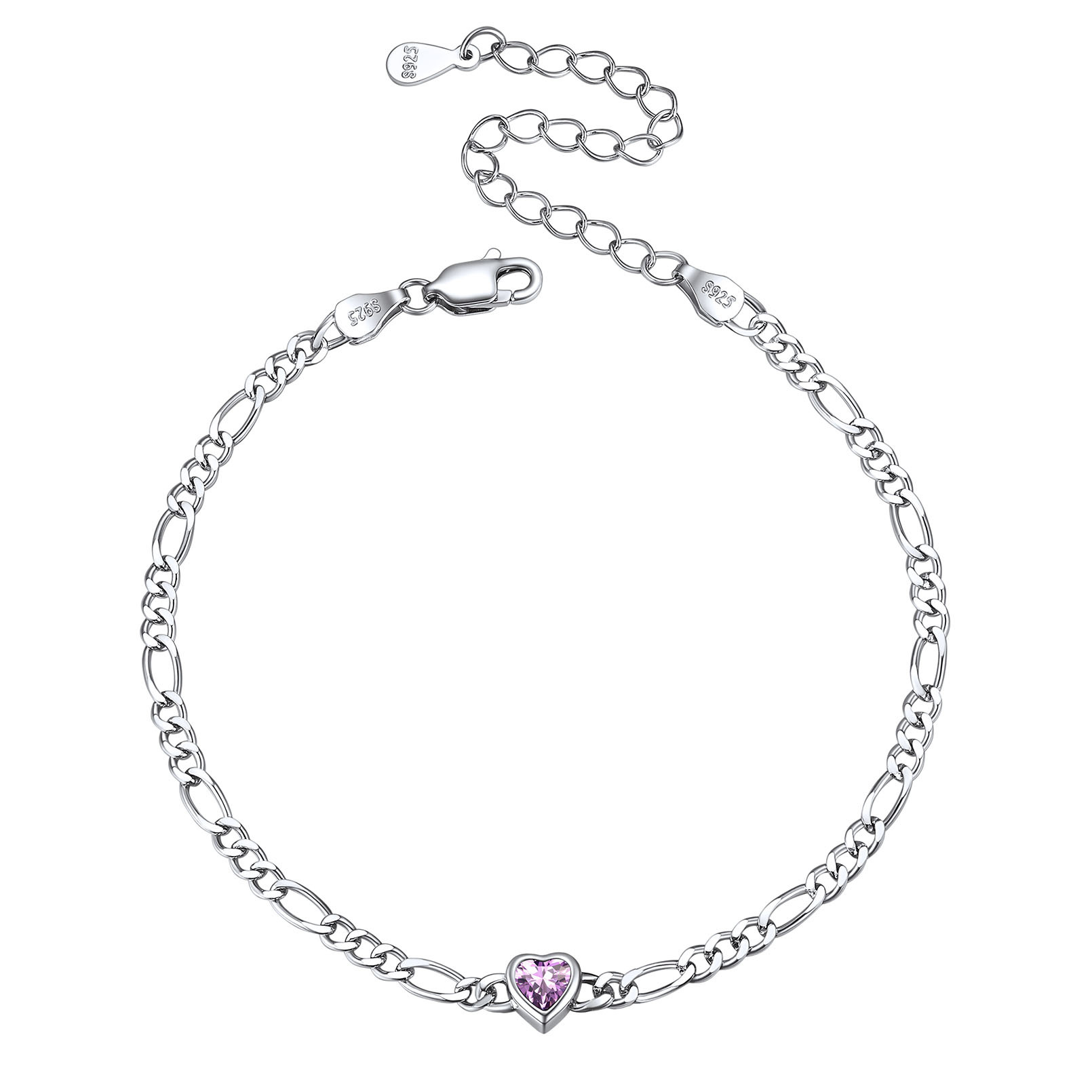 Sterling Silver Birthstone Heart Bracelets for Women Jun