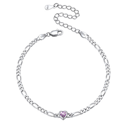 Sterling Silver Birthstone Heart Bracelets for Women Jun