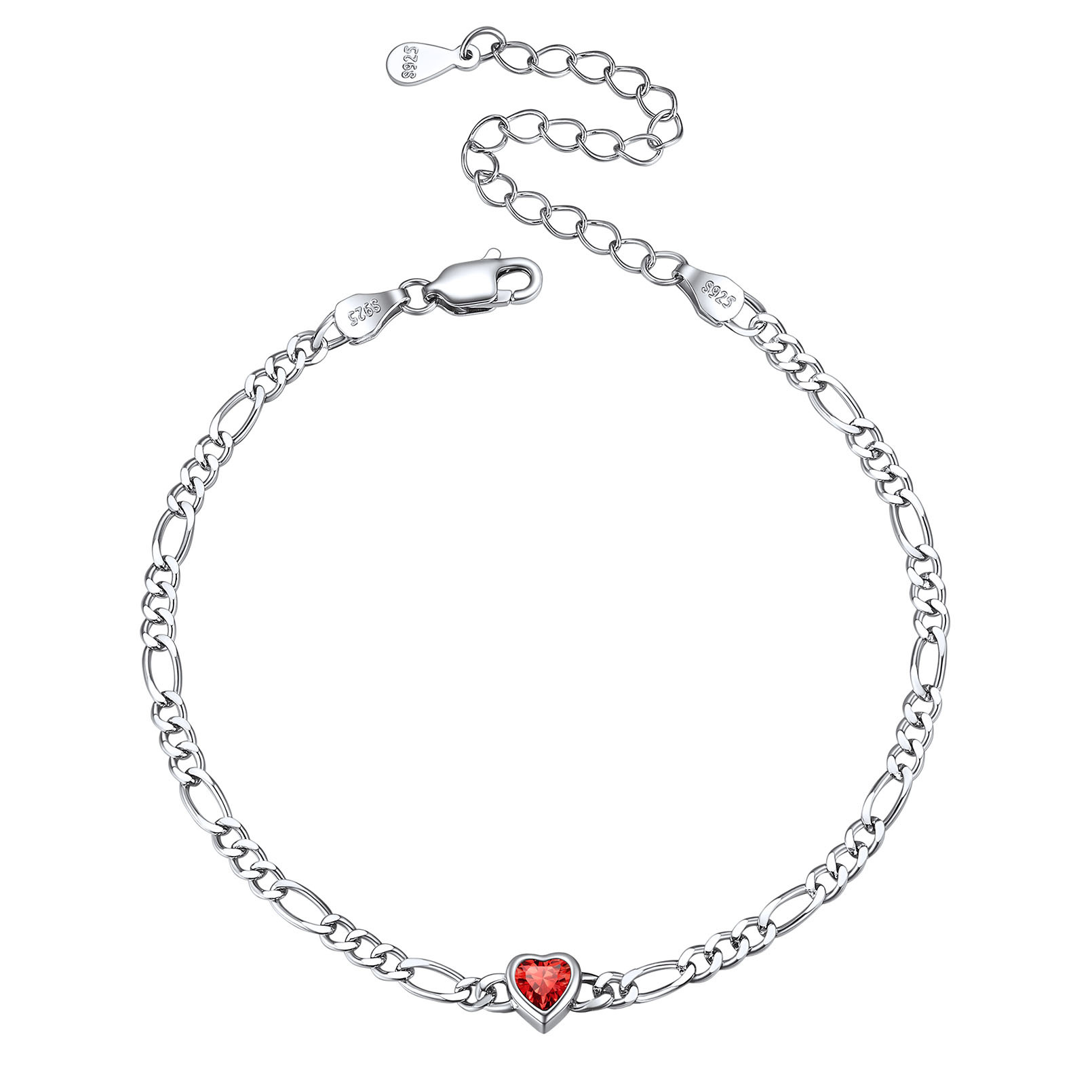 Sterling Silver Birthstone Heart Bracelets for Women Jul