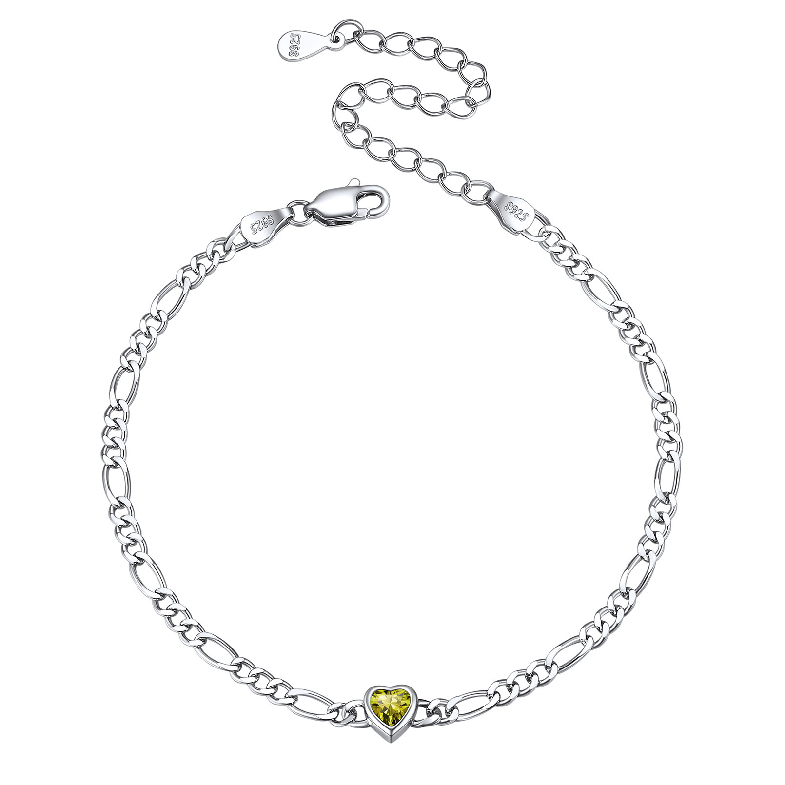 Sterling Silver Birthstone Heart Bracelets for Women Aug