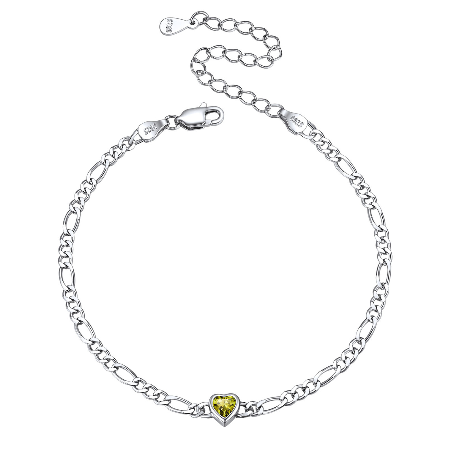 Sterling Silver Birthstone Heart Bracelets for Women Aug