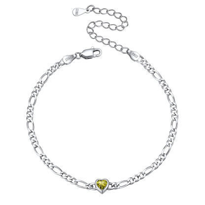 Sterling Silver Birthstone Heart Bracelets for Women Aug