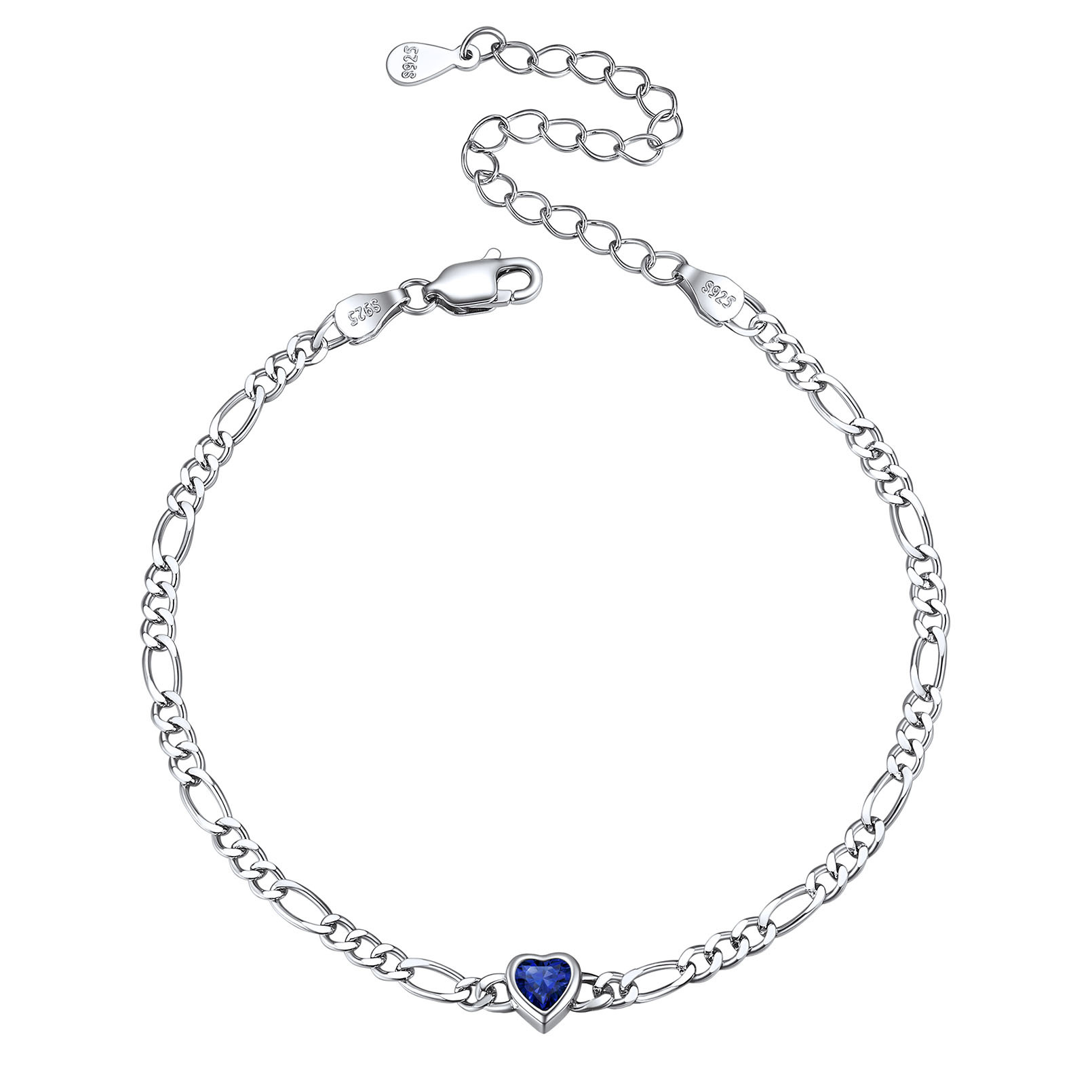 Sterling Silver Birthstone Heart Bracelets for Women Sep