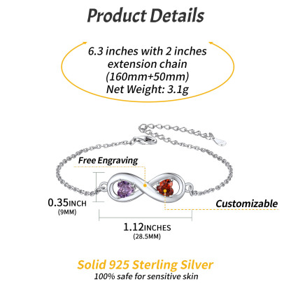 Personalized Name Birthstone Infinity Love Symbol Link Bracelets detail